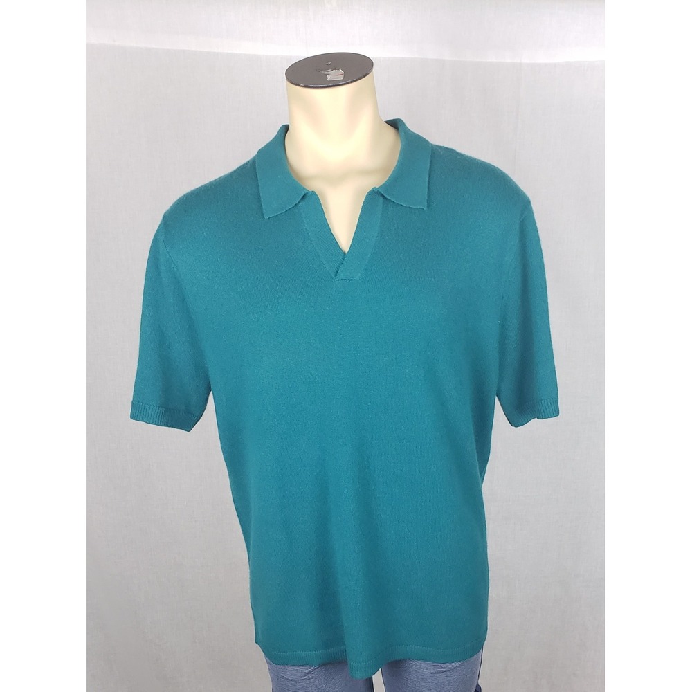 The Commons Mens 100% Cashmere‎ Polo Sweater Teal Green XXL Casual St Patricks